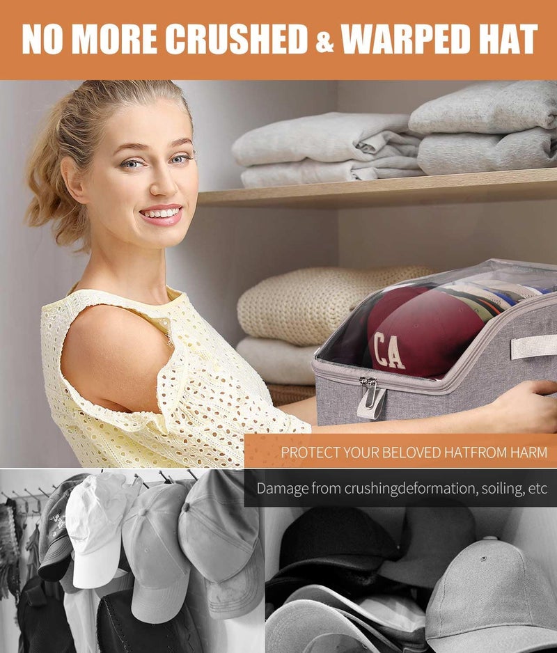 Livelab Hat Organizer for Baseball Caps, Hat Storage Holder Container for Closet Hold Up to 24 Caps with Clear Window, Hat Boxes for Home Storage | 2Pcs Grey - Image 5